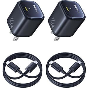 2-Pk 45W Baseus USB-C Charger Block w/ 3.3' USB-C Cable $18