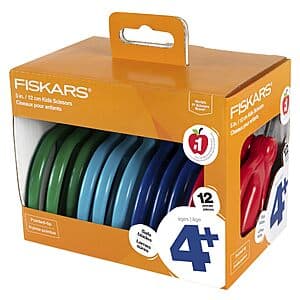 Select Locations: 12-Pack 5" Fiskars Pointed-Tip Scissors Classpack $10.25