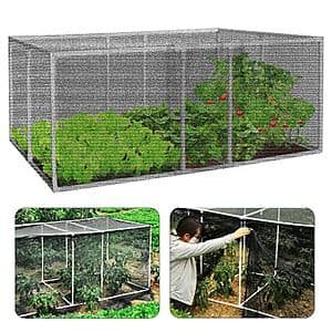 Black 72-inch warmfarm garden plant protection cage with mesh netting covering, designed for protecting vegetables and fruits.