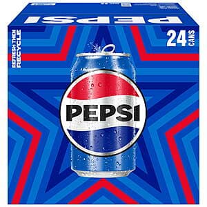 24-pack of 12-ounce soda cans in Pepsi, Diet Pepsi, Pepsi Zero, and Mountain Dew varieties.