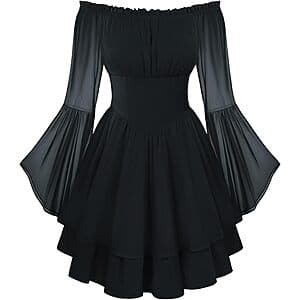 Scarlet Darkness Off-Shoulder Bell Sleeve Ruffled Corset Mini Dress (Various) $17.50