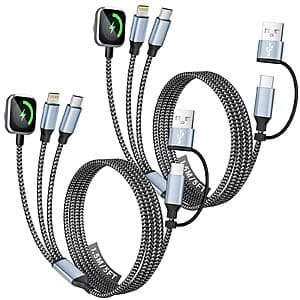 Prime: 2-Ct 5' MPATIBY 3-in-2 Travel Charging Cables w/ Apple Watch Charger $8.50 + Free S&H