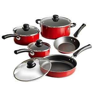 9-Piece Tramontina Non-Stick Cookware Set w/ Tempered Glass Lids (Red) $17.80