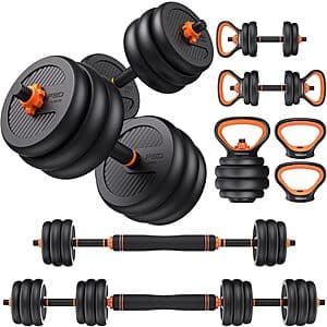 FEIERDUN DS2 adjustable dumbbells set with 45-lb capacity, black and chrome finish.