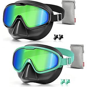 2-Pk Aegend Fabric Strap Swim Goggles w/ Nose Cover & Case: Large $10, Small $9