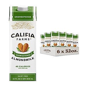 6-Pack 32-Oz Califia Farms Almond Milk (Unsweetened or Vanilla) $13.97 ($2.33 Each) w/ S&S + Free Shipping w/ Prime or $35+