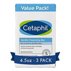 3-Pack 4.5-Oz Cetaphil Gentle Cleansing Bar for Normal to Dry Skin $6.30 w/ Subscribe & Save