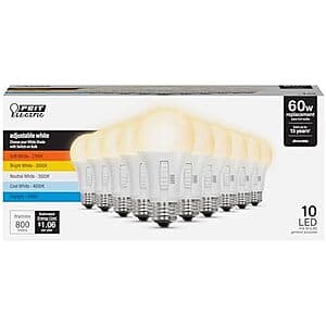 10-Pk Feit Electric A19 Dimmable LED Light Bulb Replacement (60W, 2700K-5000K) $6.85