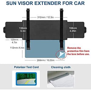 Veharvim UV400 Polarized Anti-Glare Car Sun Visor Extender $10