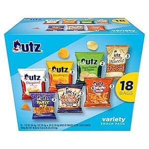 Utz Variety Snack Pack containing 18 individual snack pieces in assorted flavors and varieties.