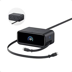 Anker Nano 7-in-1 charging station with multiple USB ports in black, capable of up to 100W power delivery.