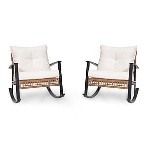 LAUSAINT HOME Oversized Outdoor PE Rattan Wicker Rocking Chair: 1-Pc $91, 2-Pc $133 + Free S&H