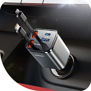 Prime: Joyroom 4-in-1 up to 84W Retractable USB-C + Lightning Car Charger (Grey) $10.50 & More