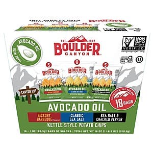 18-Ct 1-Oz Boulder Canyon Avocado Oil Kettle Style Potato Chips (Variety Pack) $10.70 w/ Subscribe & Save