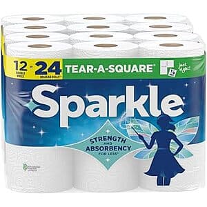 12-Pk Sparkle Tear-A-Square 2-Ply Paper Towels (Double Rolls) $14