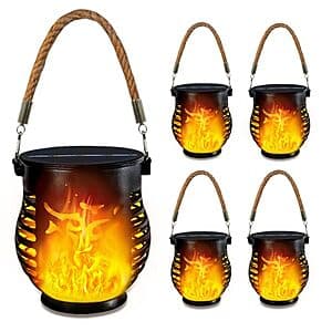 4-Pk YIQU Outdoor Solar Flickering Flame Hanging Lanterns $15