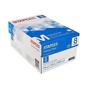 8-Ream 8.5" x 11" Staples Multiuse Copy Paper (94 Brightness, 20 Lb, 4000 Sheets) $39 + Free S&H