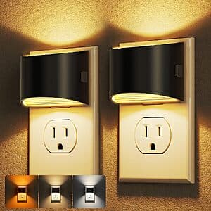 2-Pk DORESshop LED Dimmable Wall Plug Night Lights w/ Light Sensor (3000K) $6