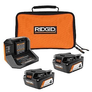 2-Pk RIDGID 18V Lithium-Ion 4.0 Ah Batteries w/ Charger & Bag $58.70 + Free S&H