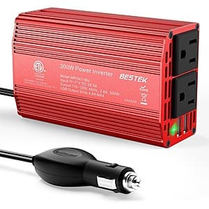 BESTEK 300W Car Inverter DC 12V to AC 110V w/ 2x AC & 2x USB A $19.50