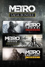 Metro Saga Bundle cover art featuring the three first-person shooter games: Metro 2033 Redux, Metro Last Light Redux, and Metro Exodus for Xbox.