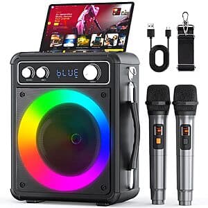 VOSOCO Portable Bluetooth Karaoke Speaker with 2 Wireless Microphones $35 + Free Shipping