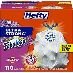 110-Count Hefty Ultra Strong 13-Gallon Tall Kitchen Trash Bags (Fabuloso Scent) $10.85 w/ Subscribe & Save