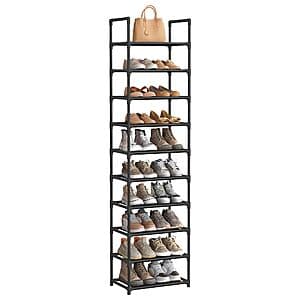 10-Tier Songmics Shoe Rack (11" x 17.7" x 68", Black) $14.40