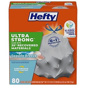 80-Count 13-Gallon Hefty Ultra Strong Trash Bags (Seaside Breeze Scent) $10.80 w/ Subscribe & Save