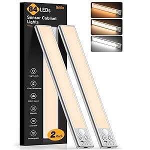 2-Pack 10.2" Gritin Rechargeable Under Cabinet LED Motion Sensor Lighting $10