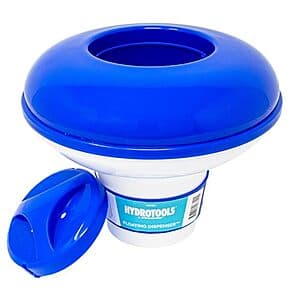 Swimline HydroTools floating pool chemical dispenser with adjustable dial, designed to float in pool water for chlorine tablet distribution.