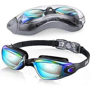 Aegend swimming goggles in aqua colour with adjustable straps and clear lenses, suitable for men and women.