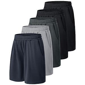 5-Pk BOOJO Boys Athletic Shorts (Large, Black/Grey/Navy) $16