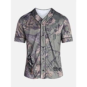 Star Wars The Mandalorian men's baseball jersey in camo colors.
