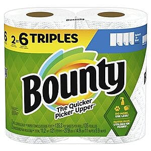 2-Count Bounty Select-A-Size Triple Roll Paper Towels (Equal to 6 Regular Rolls) $5.65 w/ Subscribe & Save