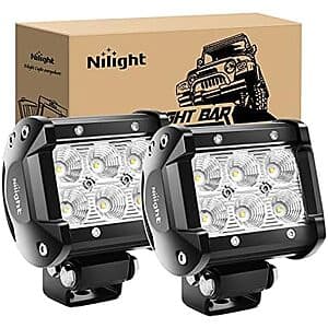 2-Pack Nilight 18W 1260LM Flood LED Light Pods w/ Adjustable Mount Bracket $11