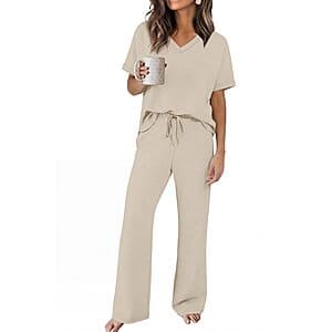 2-Pc Sampeel Women's Lounge Set w/ V-Neck Top & Wide-Leg Pants (Various Colors) $12