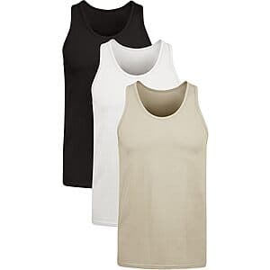 3-Pk Hanes Men's Tagless Moisture-Wicking Tank Tops (White/Tan/Black, M/XL only) $8.45