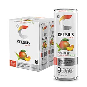 4-Pk 12-Oz CELSIUS Sugar Free Energy Drink (Peach Mango Green Tea) $4.75 w/ S&S
