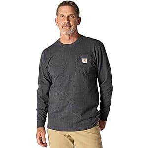 Carhartt Men's Dearborn Loose LS T-Shirt in carbon heather color, long-sleeve work shirt design.