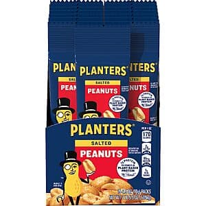 Planters mixed nuts in a resealable package on a white background.