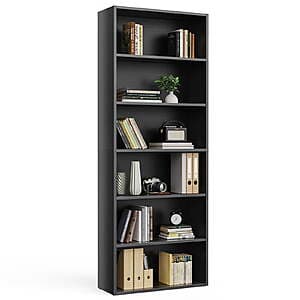 Gianna 6-Tier Bookshelf w/ Adjustable Shelves (Black) $36 + Free S&H