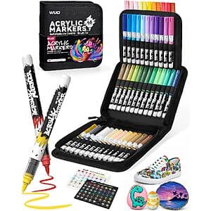 WUO Acrylic Paint Markers set with brush tips for detailed artwork and painting applications.