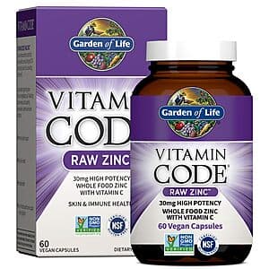 60-Ct 30mg Garden of Life Raw Zinc & Vitamin C Supplements $5.30 w/ S&S