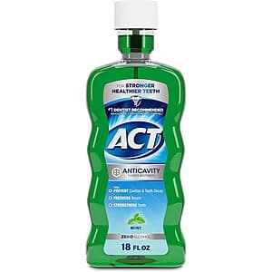 18-Oz ACT Anticavity Zero Alcohol Fluoride Mouthwash (Mint) $2.80 w/ Subscribe & Save