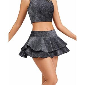RanZZRan Y2K Women's Sparkly Layered Ruffle Mini Skort (3 Colors) $5