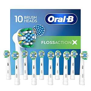 10-pack of Oral-B Floss Action replacement electric toothbrush heads in retail packaging.