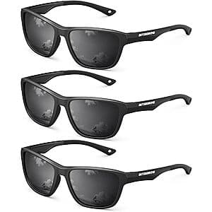 Three pairs of KALIYADI UV400 polarized rectangular sunglasses in assorted colors for men and women.