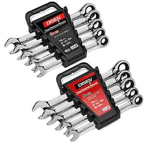 10-Piece DISEN SAE & Metric Ratcheting Wrench Set w/ Holders $21.65