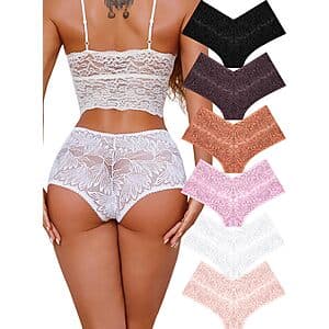 6-Pack Women's Lace V-Waist Boy Shorts from $6.75